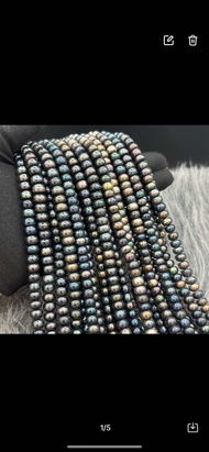 สร้อยคอไข่มุกน้ำจืดธรรมชาติ มุกสีดำ มุกนกยูง) 9x6 MM(ไข่มุกทรงกระดุม) สร้อยคอยาว 38-40 ซม. Natural f