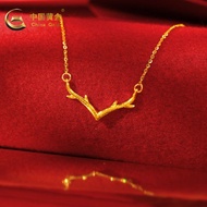 Free Shipping Necklace 七夕礼物618大促中国黄金足金鹿角项链女款999足金项链节日礼物送 Kalung Rantai