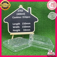 2702 PS #1pcs Square Transparent Plastic Food Container Balang Bekas Kuih Cookies Jar Biscuit Chocol