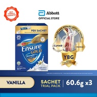 Ensure Gold Travel Pack Vanilla adult milk powder (60.6g X 3 Sachet) [Exp 28 Feb 2027 & / Later]