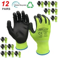 NMSafety Mechanic Work Glove With PU Rubber Palm Coated General Purpose Gloves 12 Pairs EN388 4131X