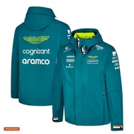 Jaket Perlumbaan Pasukan Aston Martin Formula 1 F1, Jaket Berhud Biru-Hijau Tasik, Eksklusif untuk P