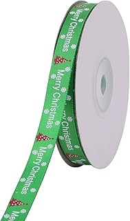 Christmas Ribbon for Gift Wrapping, Green Christmas Grosgrain Ribbon for Crafts, Hair Bow, Christmas Tree &amp; Wreath Decor, Xmas Party Gift, Snowflakes &amp; Xmas Tree, 10mm x 1 Metre