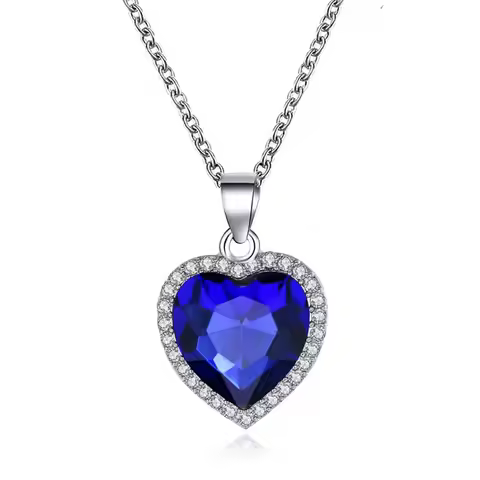 Fashion Love Wedding Blue Crystal Women's Necklace Titanic Heart of Ocean Heart Forever Pendant