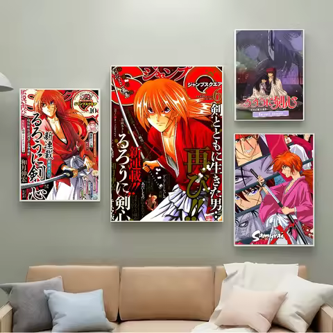 Rurouni Kenshin Anime Poster Self-adhesive Art Poster Whitepaper Prints Posters Artwork Home Decor