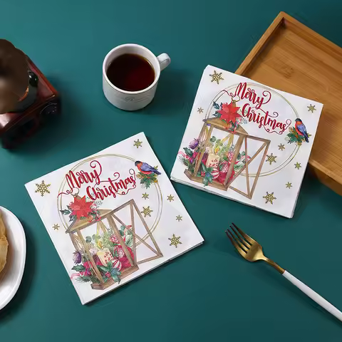20pcs 33cm 2Ply New Christmas Element Printed Napkins Party Table Paper Decorative Painting Paper DI