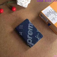 免運特價新款LV&SUPREME聯名款 牛仔帆布拉鏈藍色皮夾長款錢包 多卡位 錢夾 時尚男女款皮夾 手拿包