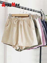 2023 New Hot Summer Casual Cotton Linen Shorts Women Home High Waist Shorts Fashion Short Pants Streetwear Women's Shorts Beige