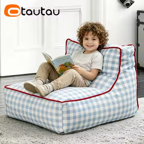 OTAUTAU Children Soft Pure Cotton Grid Bean Bag Lounger Cover Pouf Beanbag Cover SF639【No Filler!Ple