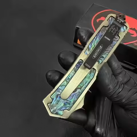 Micro tech Holy Beetle Abalone Shell Gold DE Straight Out OTF Knife CNC Color Titanium
