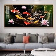 Lukisan ikan koi fengshui landscape plus frame FUTURE ART PAINTING