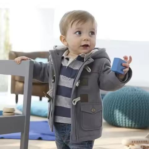 Casual Baby Boys Girls Warm Autumn Winter Long Sleeve Hooded Fleece Coat Horn Button Anorak Jacket D