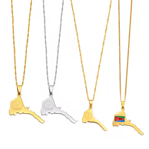 Anniyo Eritrean Map Flag Pendant Necklaces for Women Girls Jewelry African Map of Eritrea #272621