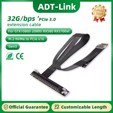 ADT-Link M.2 NVMe Key M SSD To PCIe 4.0 X16 Riser Adapter Turn 90 Angled Graphics M2 NGFF Gen4 Exten