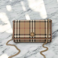 莉亞精品♡ Burberry Woc 格紋鏈條包  二手美包