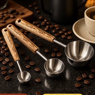 British coffee bean measuring spoon with long wooden handle for precise measurement304Stainless Stee