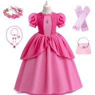 2023 Peach Princess Dress Girl Halloween Cosplay Costume Children Stage Performance Clothes Kids Bir