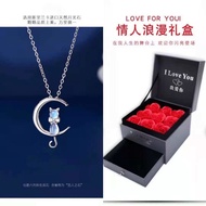 ✑2021 Kalung Kucing Bulan Baru Wanita Batu Bulan 925 Perak Versi Korea Angin Dingin Sederhana Qixi Hadiah Valentine