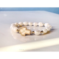 JJ Anchors White Pearl Rosary with 12k Gold-filled beads