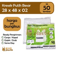 M085 Kresek PLASMA uk 28 x 48 x 02 isi 50 lbr Warna Putih - Grosir Kantong Plastik Murah