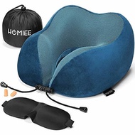 HOMIEE Travel Pillow, Memory Foam Neck Pillow, 360° Head &amp; Neck Support Travel Cushion Essentials...