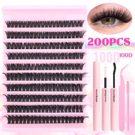 DIY Eyelash Extension Kit 640/320/200pcs Clusters 9-16mm Lengths 60D 80D 100D Includes Cluster Lash