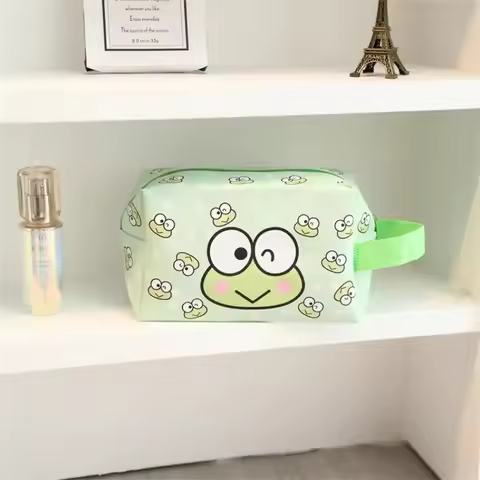 Sanrio Keroppi Hello Kitty Kuromi Cosmetic Bag Cute Cartoon Kawaii Pencil Case Portable Girly Heart 