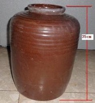 早期古董-大酒甕-高35cm+寬26cm收藏擺飾-手拉胚瓷瓶-古早味空酒瓶-泡酒桶-儲酒桶