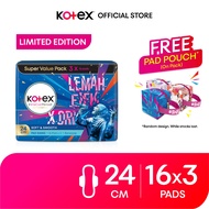 Kotex Soft & Smooth Maxi Wing Limited Edition (24cm/16's X 3 Pack) FOC Pads Pouch