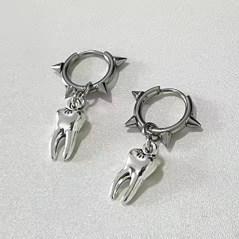 Gothic Jewelry Tooth Stud Earrings Grunge Rock Accessory Charms Hoop Earrings for Women Punk Korean 