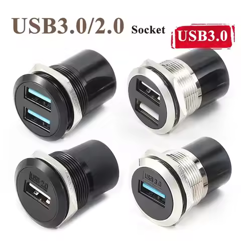C-type USB3.0 Panel Socket Metal 22mm Circular Dual USB 2.0/3.0 Thread Module Connector USB interfac