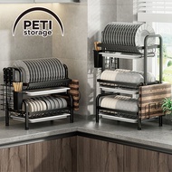 Peti Storage 2/3 Tier Rak Pinggan Dish Rack Stainless Steel Dish Drainer Rak Dish Plate Drying Stora