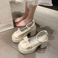 BETSY STORE Giày cao gót mũi tròn đế dày dành cho nữ giày Mary Jane kiểu nơ dễ thương mùa hè mềm mại