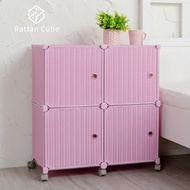 [特價]【藤立方】組合2層4格收納置物櫃(4門板+附輪)-粉紅色-DIY