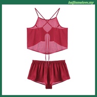 Ready Stock in JOHOR Women's  Ice Silk Satin Babydoll Dress Sexy Lingerie Sleepwear Nightwear Pyjama