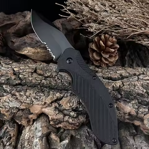 Premium 1605 Folding Knife Black 8Cr13MoV Blade Nylon Fiberglass Handle EDC Carry Survival Knife Cam