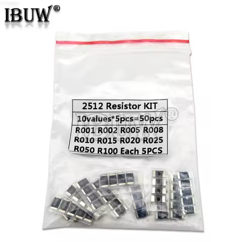 50PCS Alloy resistance 2512 SMD Resistor Samples kit 10 kinds*5PCS=50PCS R001 R002 R005 R008 R010 R0