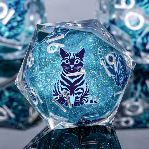 Cat DND Liquid Core Dice Set D&D, Sharp Edge Resin Dungeon and Dragon Dice Set, D and D Role Playing
