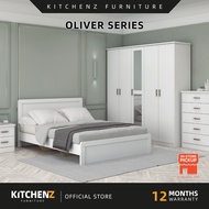 KitchenZ Set Bilik Tidur Klasik Siri Oliver – Katil Queen, Kabinet Pameran, Laci & Meja Sisi - Olive