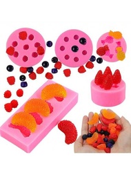 1入組水果造型果凍製作矽膠模具,3d迷你鳳梨草莓橙子藍莓桑果系列吊墜矽膠模具,適用於杯子蛋糕裝飾、肥皂巧克力製作