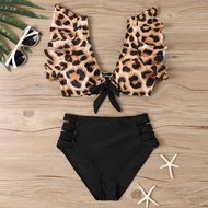 Sexy Fashion Ruffle Bikinis Sets High Waist Swimsuit Two Pieces Leopard Bathing Suits Padded Swimwea