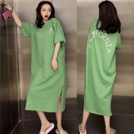 Women's Print Dress, Summer, Korean Style, Plus-size, Loose, Over-the-knee, T-shirt Dress, Casual, Simple, Fashion, Soft and Comfortble