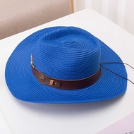 Fedora Men's Jazz Straw Hats with Large Eaves Cowboy Cow Head Belts hats