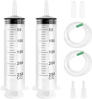 250 ml Syringe with Plastic Tubes, Pack of 2 Reusable Dosing Syringe with Cap, Individually Sealed S