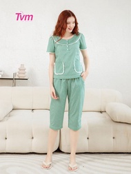 Bộ lửng nữ ngắn tay  B620 Tvm Luxury Homewear chất liệu kate cotton