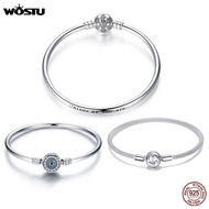WOSTU 100% 925 Sterling Silver Original Bracelets Snowflake Blue Eyes Zircon Chain Fit Women Bracelet &amp; Bangle Luxury Jewelry