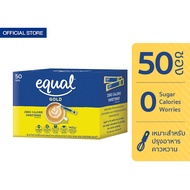 Equal Gold 50 Sticks อิควล โกลด์ ผลิตภัณฑ์ให้ความหวานแทนน้ำตาล 1 กล่อง มี 50 ซอง น้ำตาลเทียม น้ำตาลสำหรับอบขนม น้ำตาลไม่มีแคลอรี น้ำตาลทางเลือก สารให้ความหวานแทนน้ำตาล