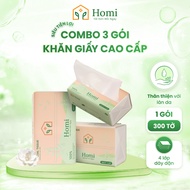 [COMBO 3 PACK OF 300 SHEETS] Combo of 3 Packs of HOMI Paper 300 Sheets - 4 Layers Convenient, Soft, 