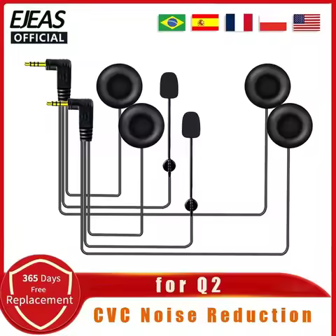 EJEAS 3.5mm Jack HiFi CVC Noise Reduction Microphone Headset for V6 Series Q2 Q7 V4 Plus Motorcycle