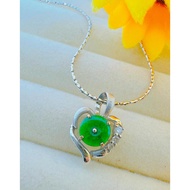 750白K金 怀鼓形翡翠钻石吊坠 女士项链坠  I  750 White Gold Drum-Shaped Jadeite Diamond Pendant